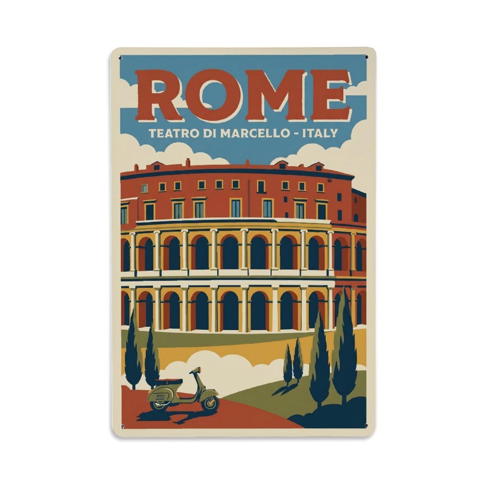 Vintage Travel Rome Teatro Marcello Ancient Theater Ruins Italy Metal Tin Sign Plaque Wall Decor for Cafe, Club Bar, Office, Home Garden Metal Poster 8x12Inch