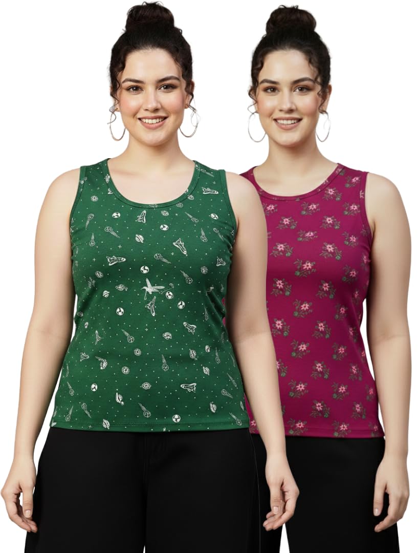 unfld Women Printed Tank Top for Girls & Women | Sleeveless Casual Summer Top |Printed Tank Tee | Loose Fit Tank Top for Regular Wear, Home Wear, Gym, Yoga & Travel-Pack of 2-picture-38