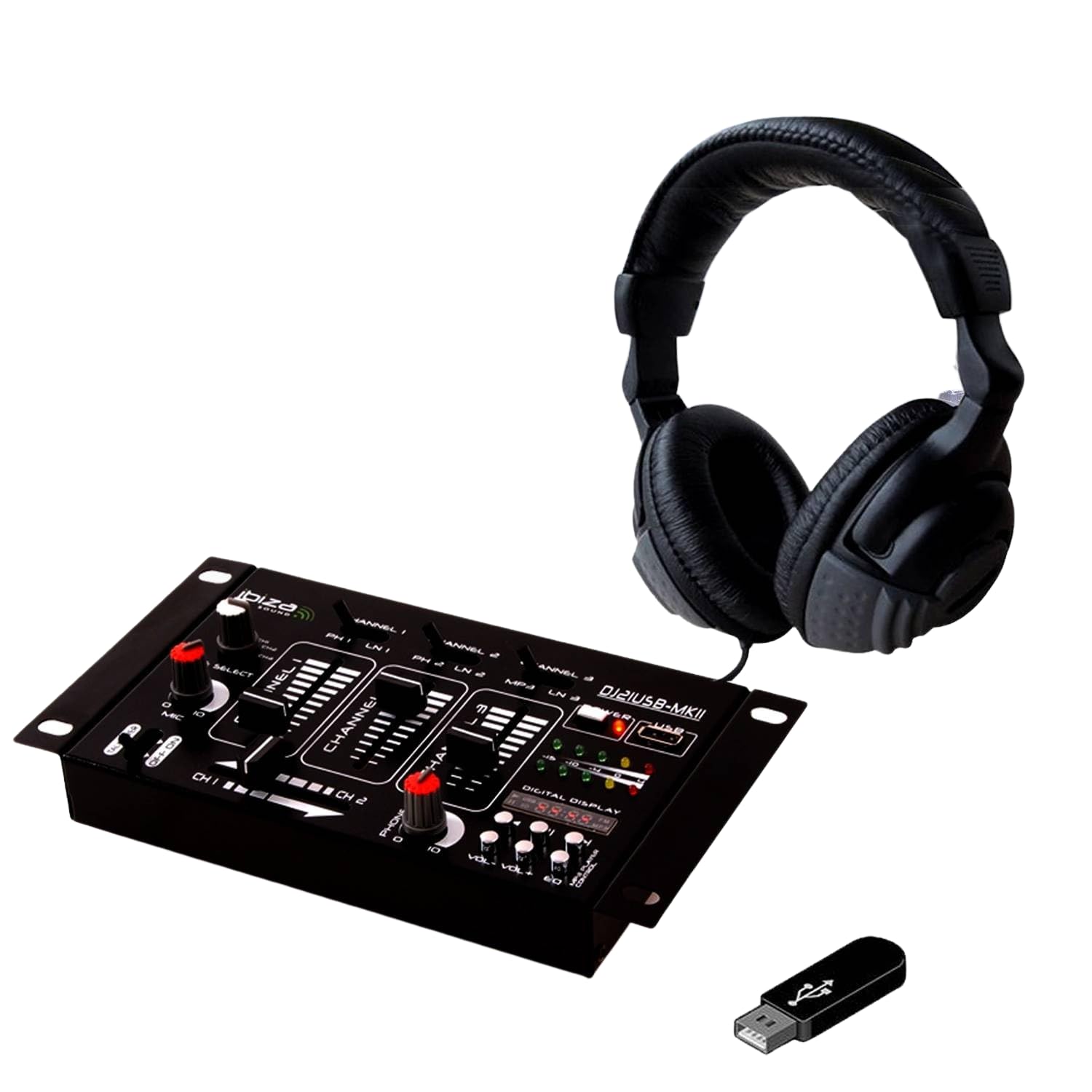 Ibiza DJ21 USB Bluetooth 2 Canaux Table de Mixage + Casque SONO DJ