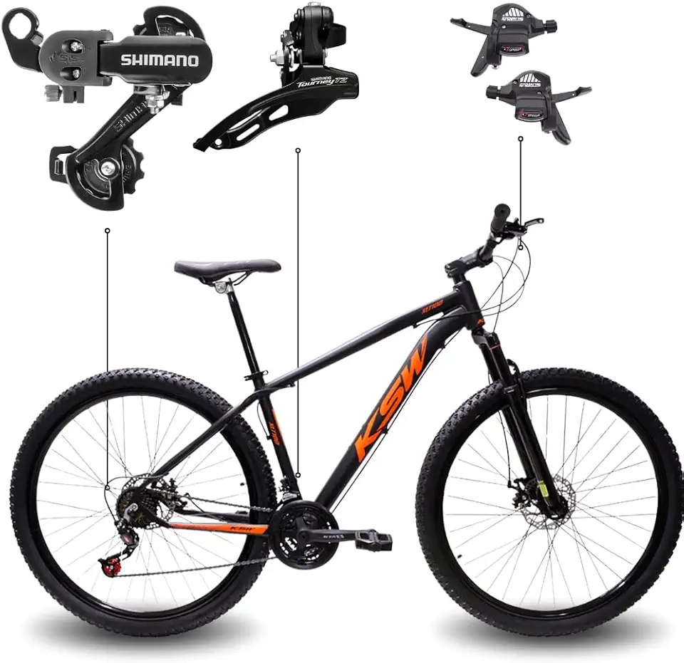 Bicicleta Aro 29 KSW XLT 100 21 Marchas Shimano Quadro Alumínio Freio Hidráulico MTB