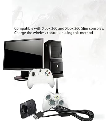 Charging Cable Compatible with Xbox 360, Wireless Controller USB Charging Cable Compatible with Microsoft Xbox360 / Xbox 360 Slim Wireless Game Controllers (10FT)
