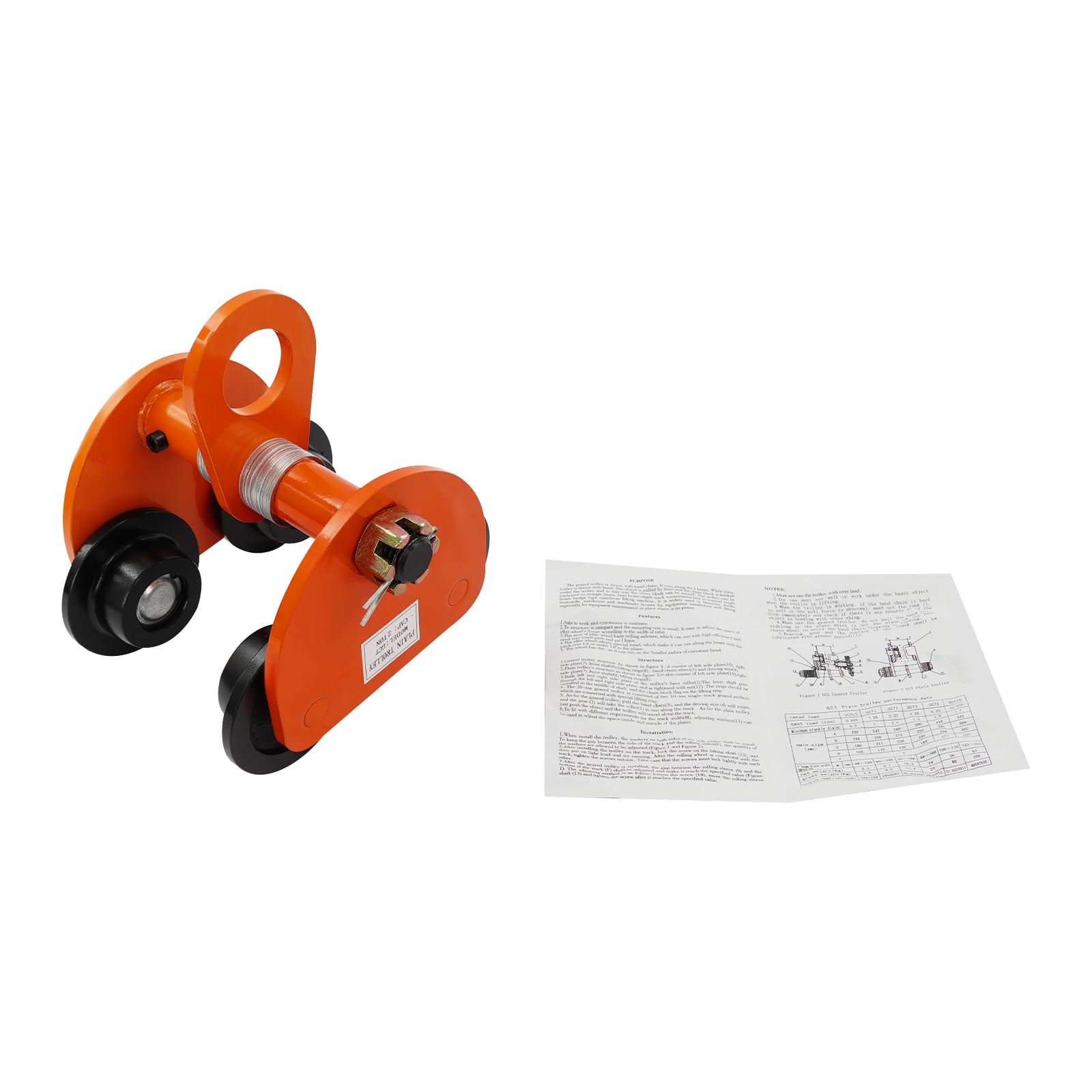 Carrello per travi da 2 tonnellate/4400 libbre, robusto carrello manuale a rotelle, larghezza flangia regolabile 90-140 mm, rulli a doppio binario per paranchi a gru, paranchi da garage, travi a I