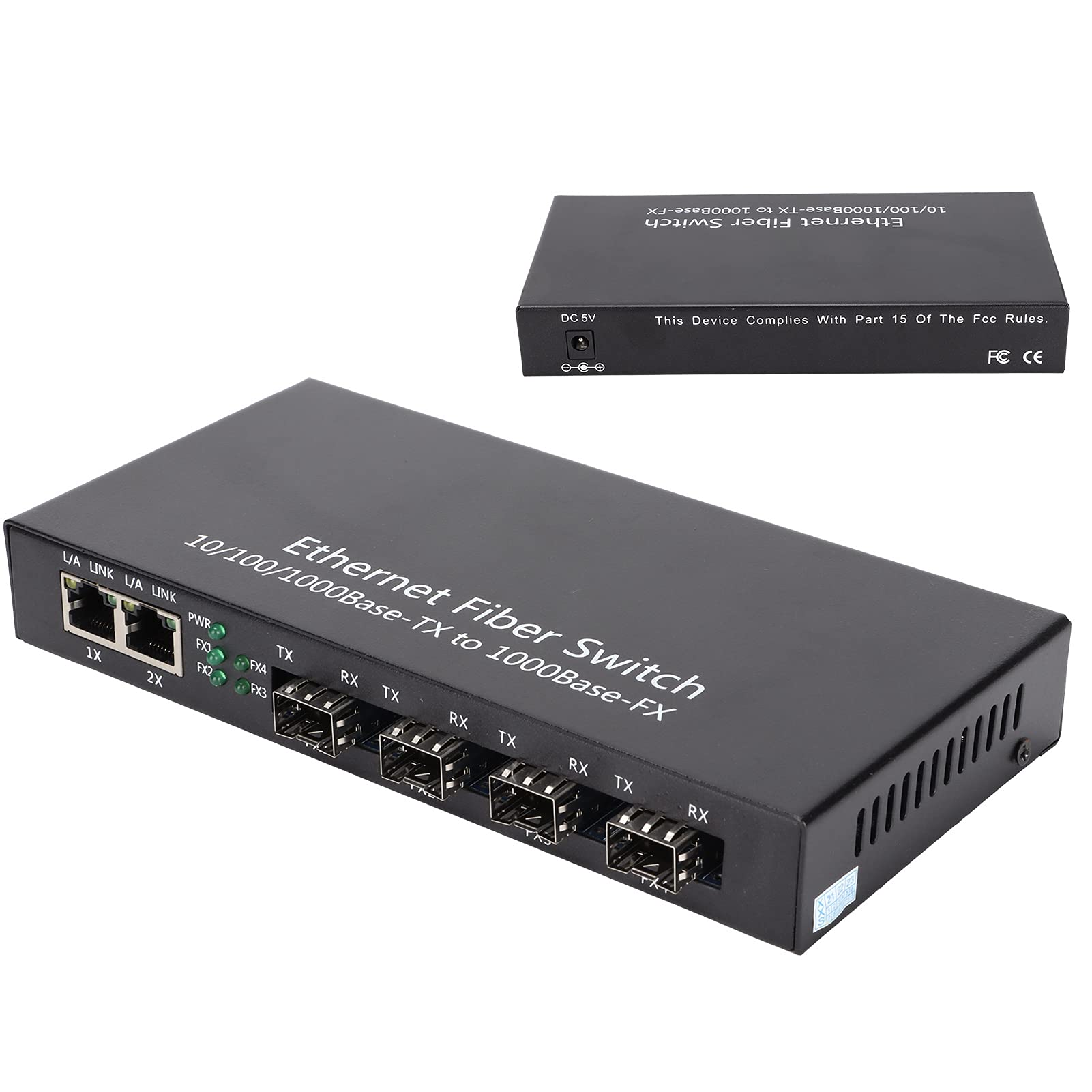 Dioche Glasfaser zu Ethernet Konverter, Ethernet Medienkonverter RJ45 10/100/1000M 4-Faser 2-Port Singlemode Dual Fiber für IEEE802.3Z / AB 1000Base-SXLX