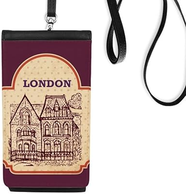 Building Sketch UK London Stamp Phone Wallet Purse Hanging Mobile Pouch Black Pocket