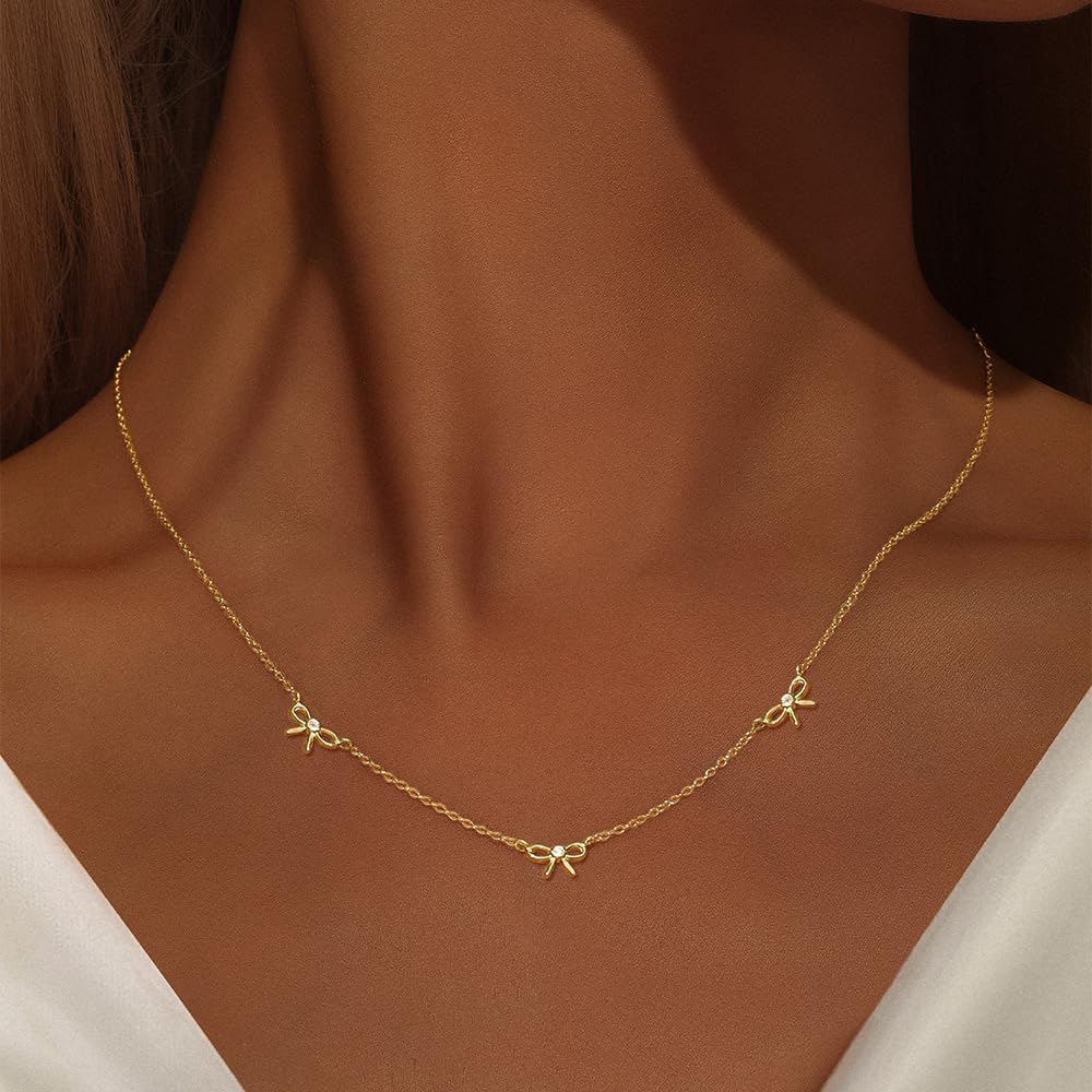 XAYAH Valentine Gifts Dainty Lucky Leaf Necklace for Women 925 Sterling Silver Trendy 14K Gold Plated Cute White CZ Flowers Pendant Choker Necklaces to Daughter Mom Stackable Chain Wedding Prom Brides Jewelry - Image 5