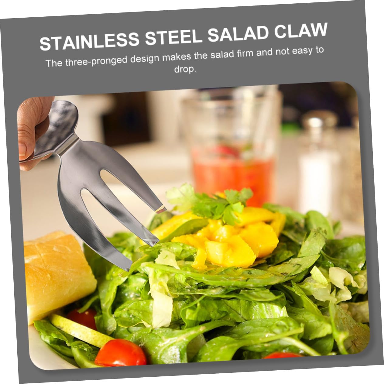 BEBEMOKO Salad Tongs Stainless 2pcs Salad Forks Steel Kitchen Utensil Serving Fork