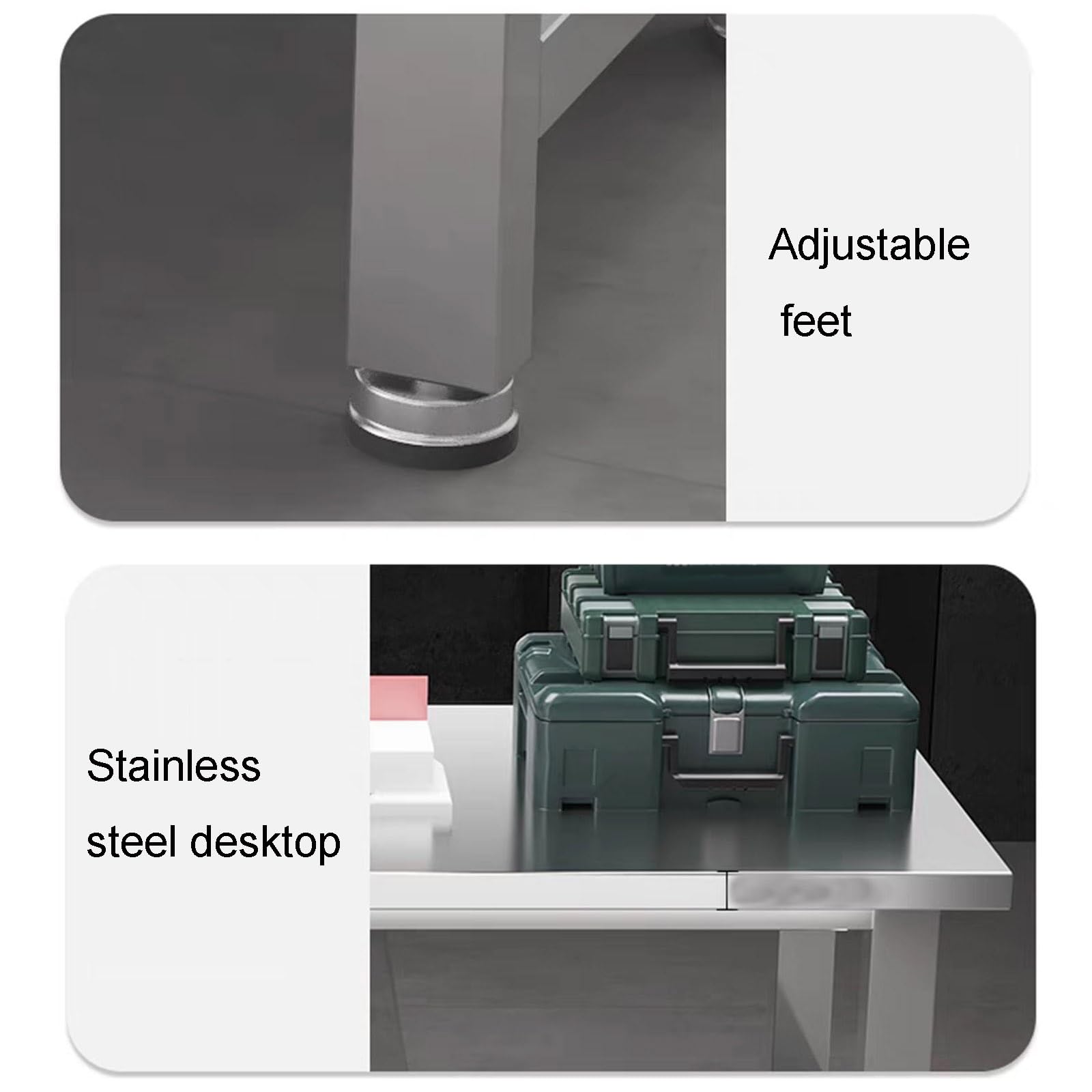 Tavolo da lavoro in acciaio inox resistente con piedini regolabili, tavolo da imballaggio multifunzionale, facile da installare, impermeabile e antiruggine, ideale per fabbriche