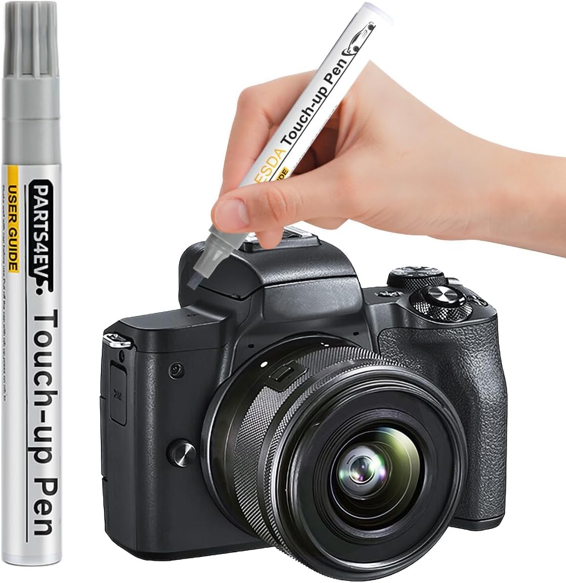 Bright Black Touch Up Pen - Compatible with Metal Camera Bodies Repair Pen for Quick Repair of Case Scratches on SLR & System Cameras, Includes Spare Tip