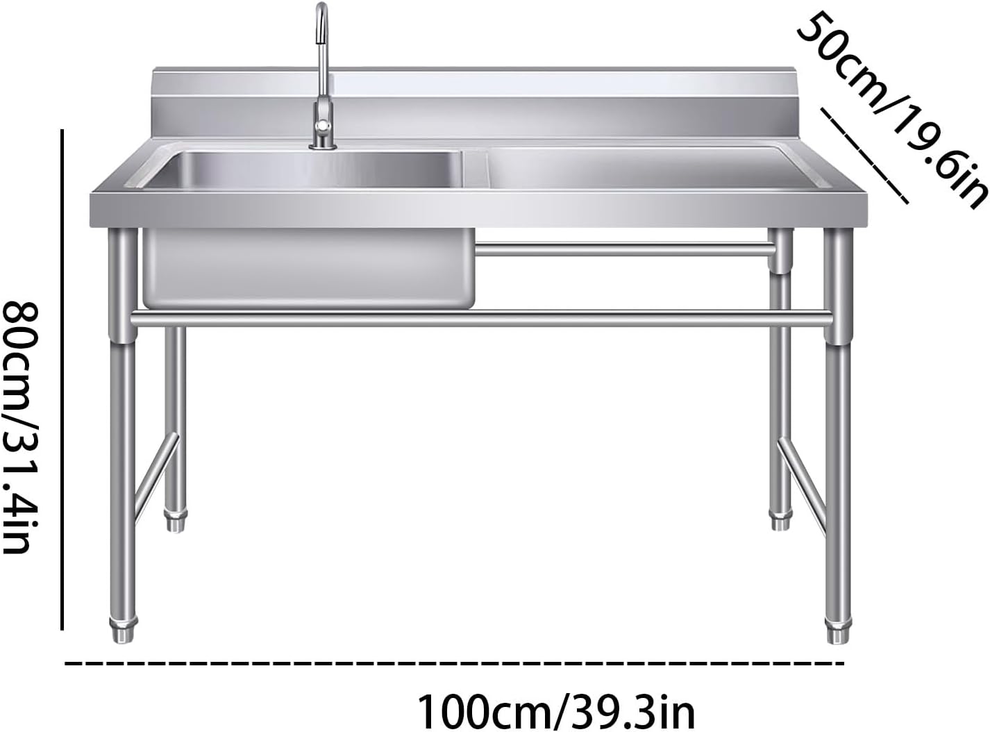 ADPT Free Standing Kitchen Sink - Outdoor Anti-Rust Washing with Faucet and Double Slots | Industrial Sink for Outdoor, Garage, Restaurant, Bar, Cafe, Laundry Room, Hotel and More, 1, Silver