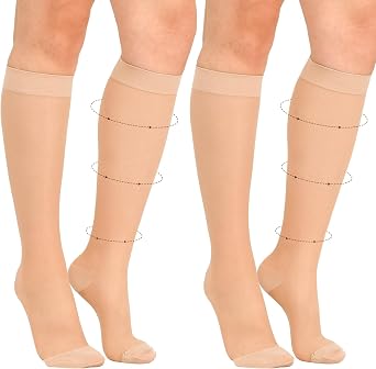 15-20mmHg Sheer Compression Socks for Women, 2 Pairs Knee High