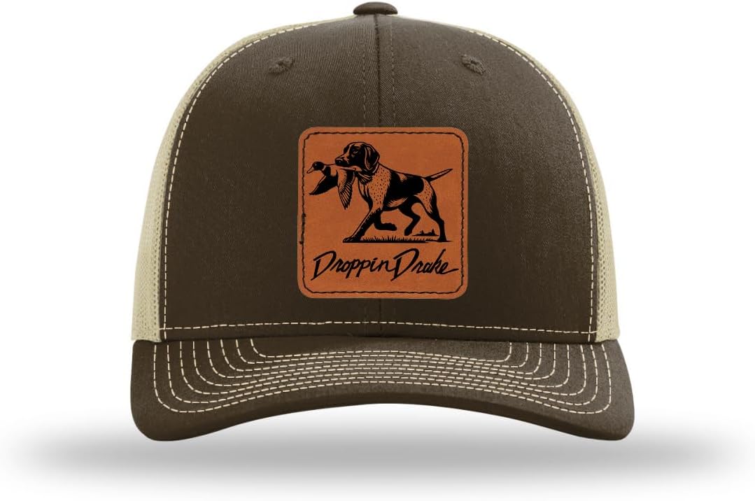 Hunting Hat Duck Dog Duck Hunting Engraved Leather Patch Mens Mesh Back Trucker Hat