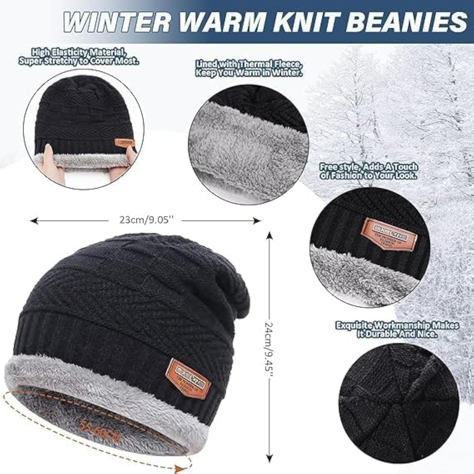 Beanie Cap & Muffler Set for Men & Women, Black