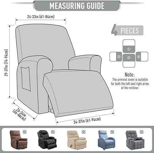Miniatura 72 de TAOCOCO Fundas para sofá reclinable, 8 piezas, fundas elásticas para sofá grande de 3 asientos, fundas reclinables, protector de muebles con patrón