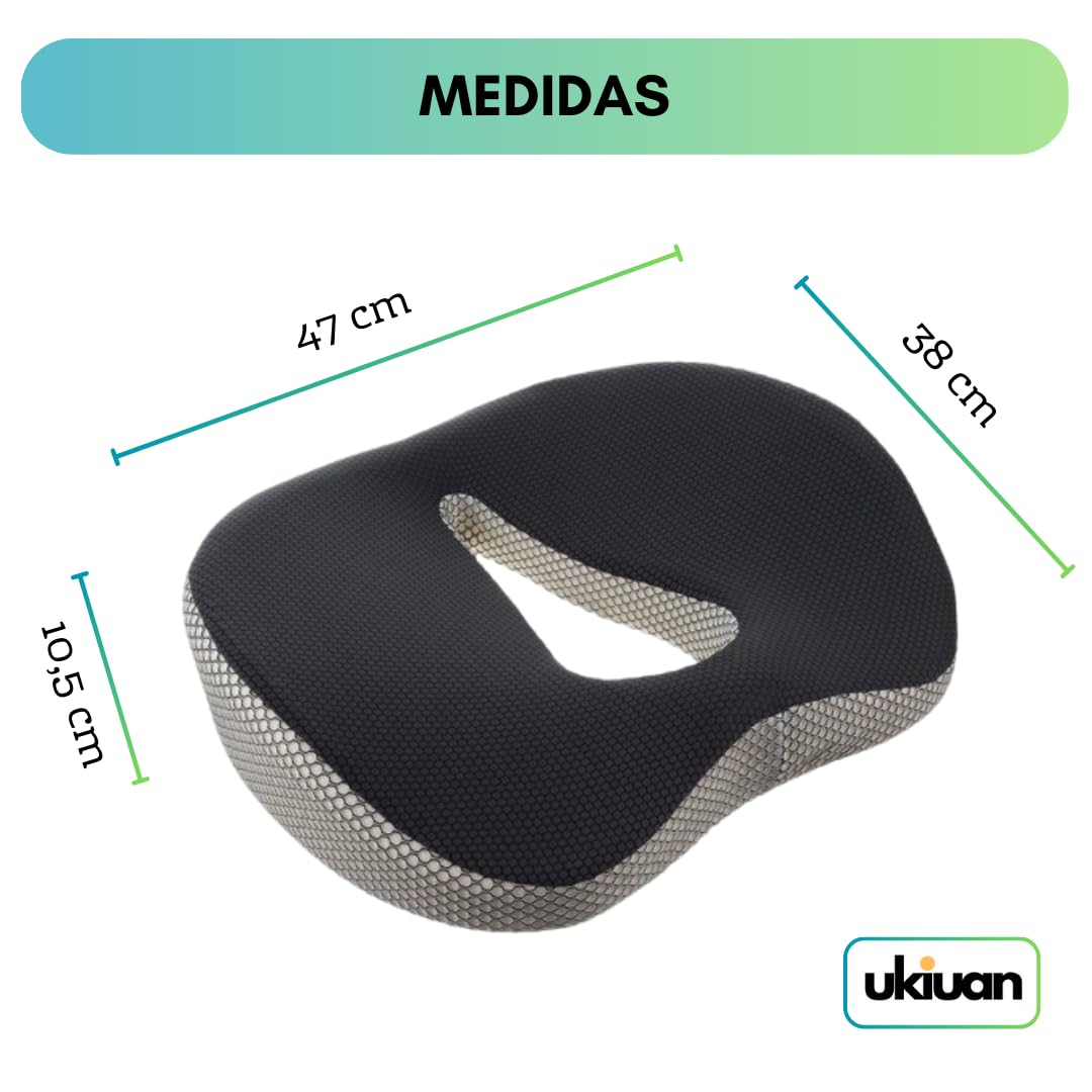Cojín Ortopédico Viscoelástico Alivio para Hemorroides, Ciática y Dolor de Coxis – Alta Densidad, Diseño Ergonómico, Funda Lavable, Ideal para Oficina, Hogar y Viajes