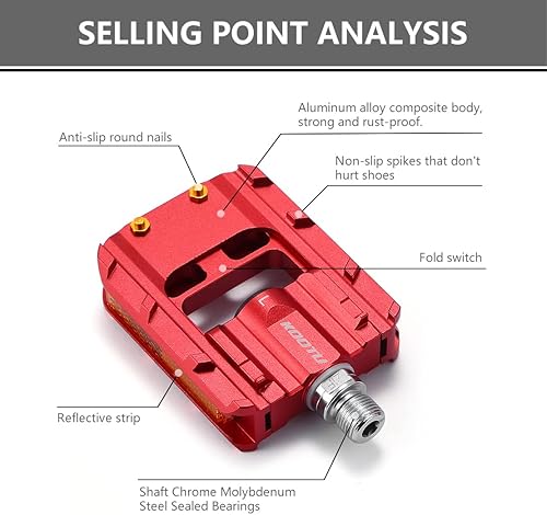Miniatura 2 de KOOTU Pedales de bicicleta con tiras reflectantes, pedales universales de bicicleta de montaña de 916 pulgadas, pedales de bicicleta de aleación de