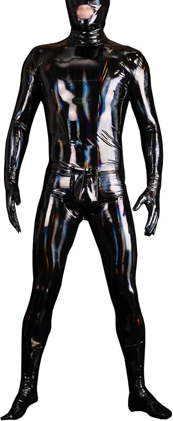 LESOYA Mens Shiny Wetlook PVC Leather Bodysuit Full Body Leotard Catsuit Zentai Suit Clubwear