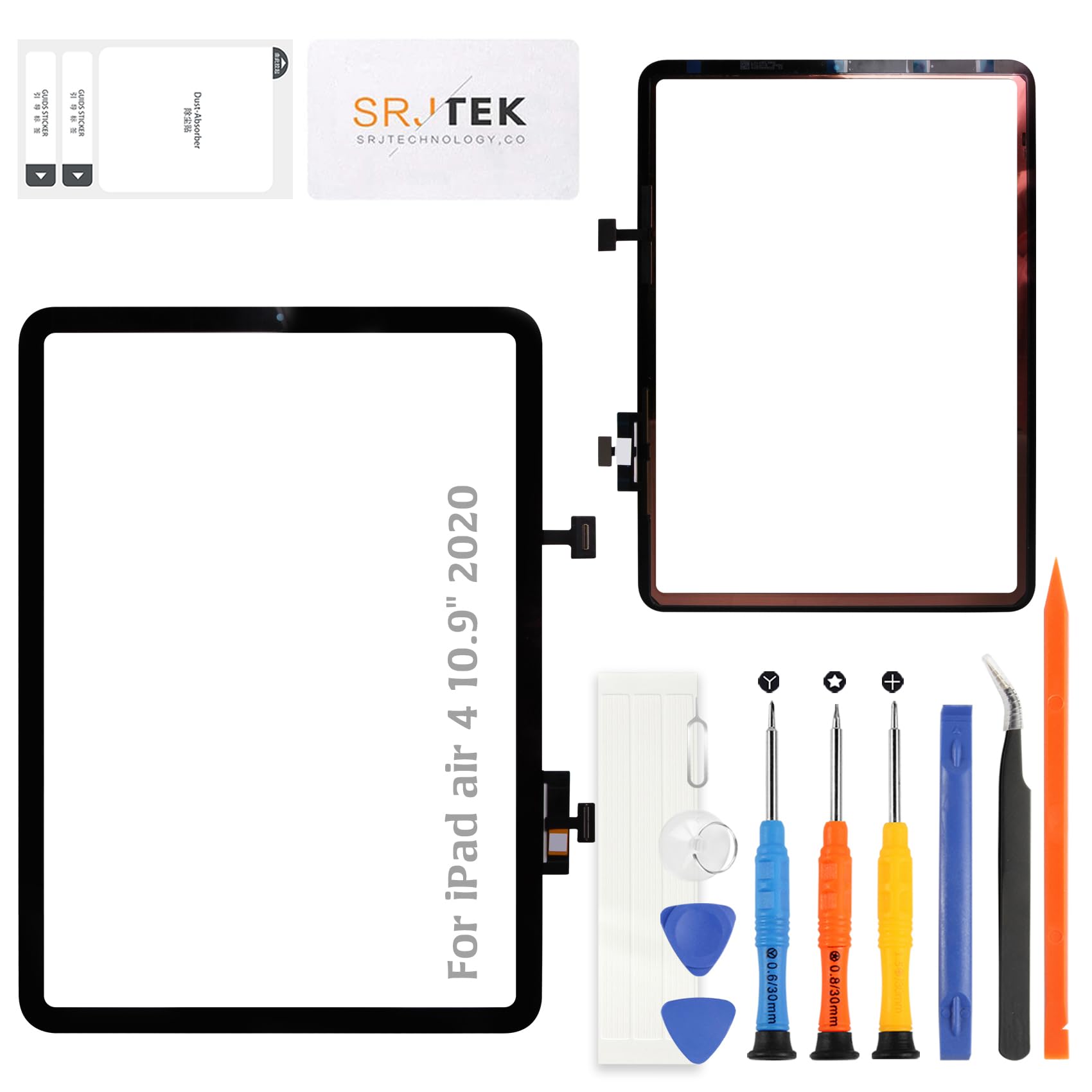 SRJTEK For IPAD Air 4 2020 10.9 インチ タッチスクリーン画面交換用 タッチパネルデジタイザーキット A2324, A2072, A2325, A2316,対応 修理キット LCD非搭載