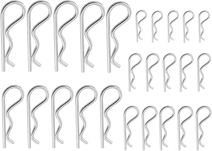 25Pcs Cotter Pins,Cotter Pin Assortment Kit,R Clips Hardware Pins,5 Sizes | Heavy Duty, Zinc Plated Hairpins for Use On Hitch Pin Lock Systems