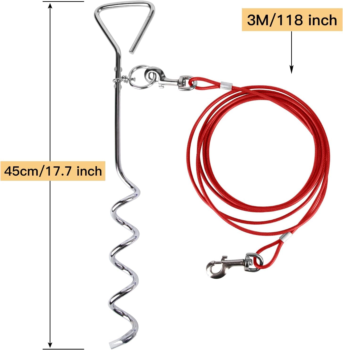 Kabel do wiązania dla psa i palik na kemping na świeżym powietrzu i podwórka, idealny dla małych, średnich i dużych psów (3, czerwony)