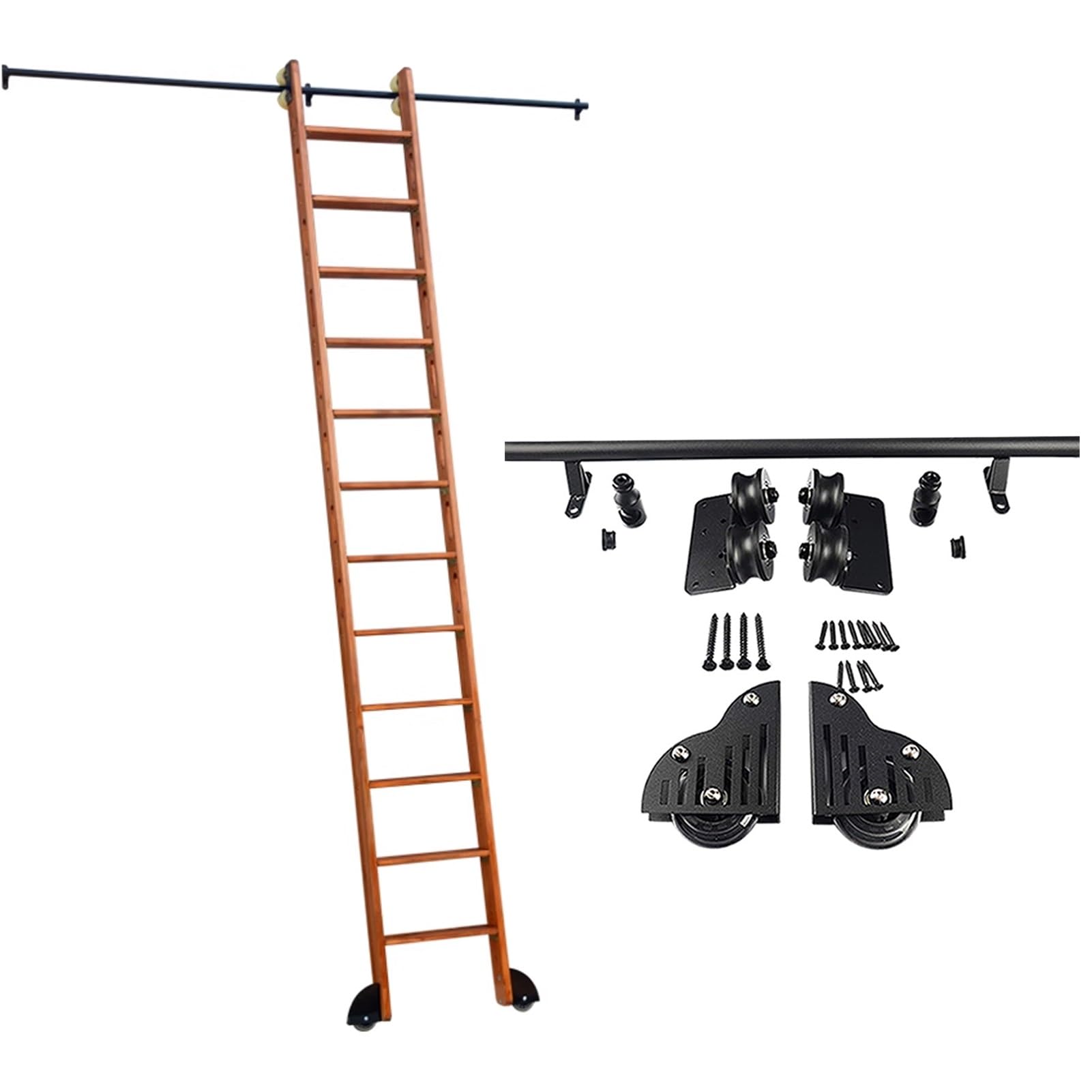 Kit de rails coulissants noirs avec roulettes fluides pour échelle de 1 à 7,3m