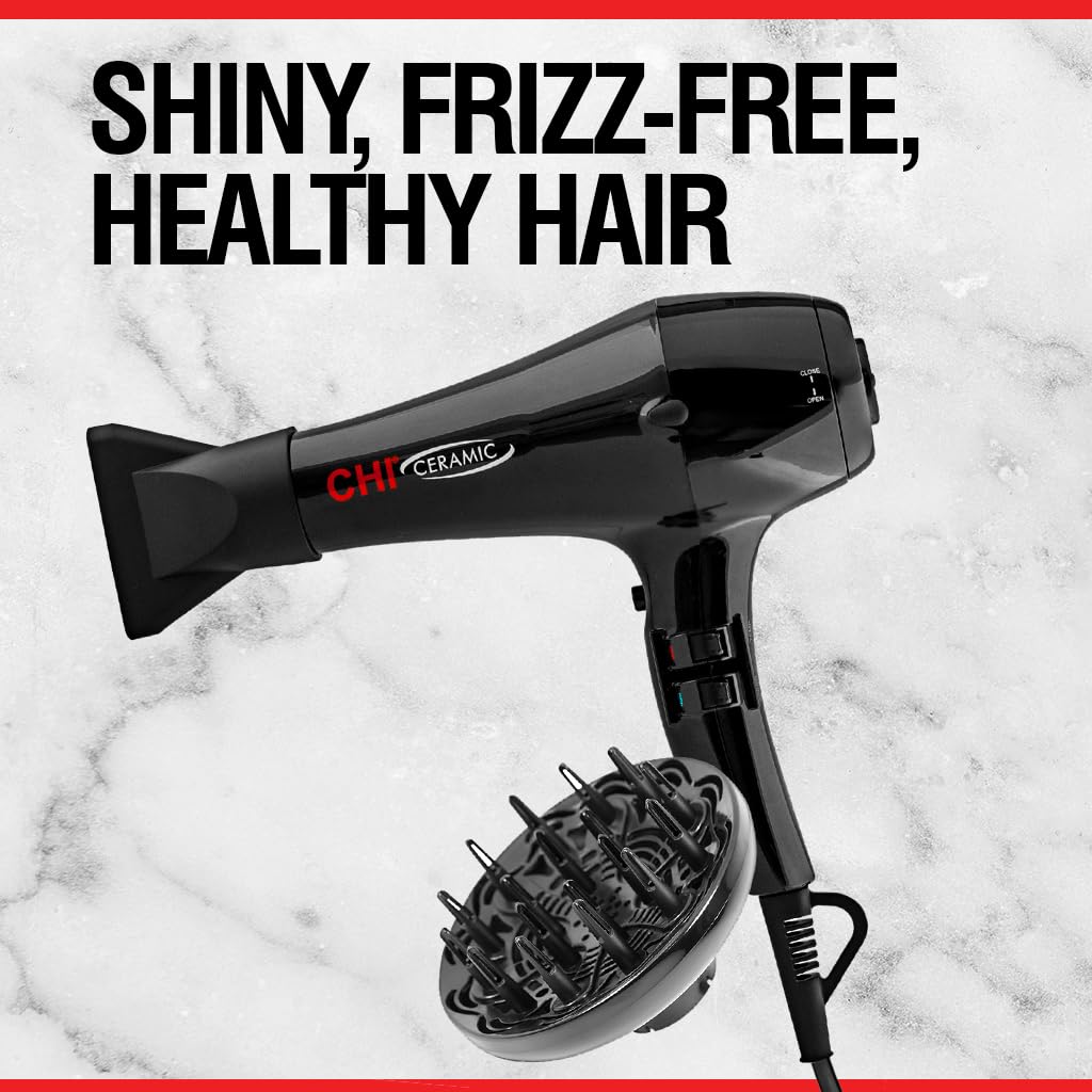 CHI Ceramic 1875 Watt Hair Dryer with Concentrator Nozzle, Jett Black