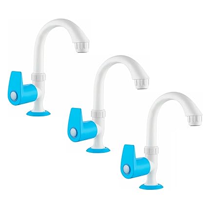 SanituF AU-2112 P3 | Junior Swan Neck PTMT Tap | PTMT Aura Series Bathroom Fixtures | PTMT Plastic Swan Neck Faucet | (Blue-White) | (Pack of 3)