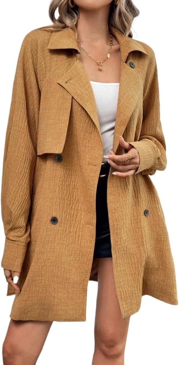 Womens Fashion Trench Outwear Loose Batwing Sleeve Mid-Length Trench Coat Jacket Coat