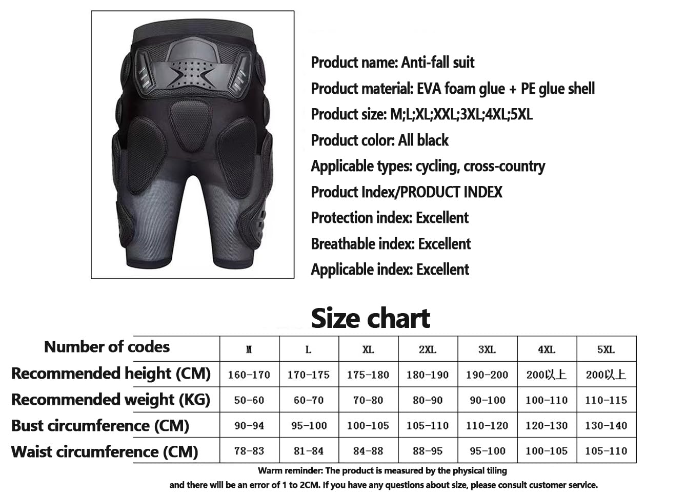 Generico Full Body Armour Schutzjacke PRO Street Sport Motocross ATV MTB Racing Shirt Jacke – Erwachsene Brust Rücken Schutz Hose enthalten