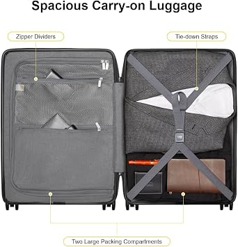 LEVEL8 Road Runner Carry On Luggage with Front Compartment, 20 Inch Lightweight Hard Shell Suitcases with Wheels Airline Approved, Tsa Locks for Luggage, Black,21.46 x 14.57 x 9.45