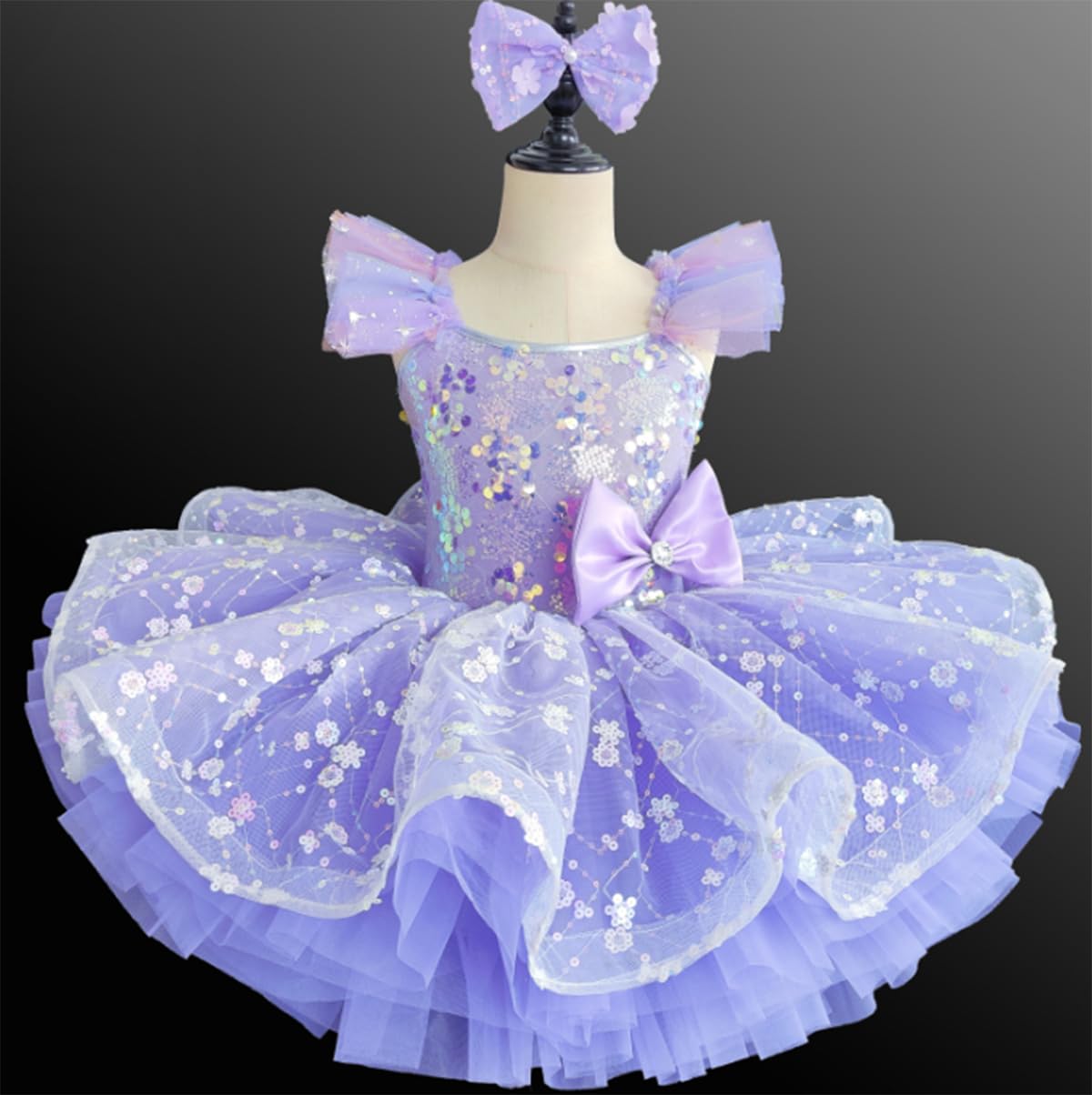 Ballerina-Kostüm für Mädchen, Tüll-Tutu, Ballett-Wettbewerbskleid | Tutu Kinderkostüm Kleiner Schwan mit Rüschenärmeln Spitze Stickerei und Pailletten