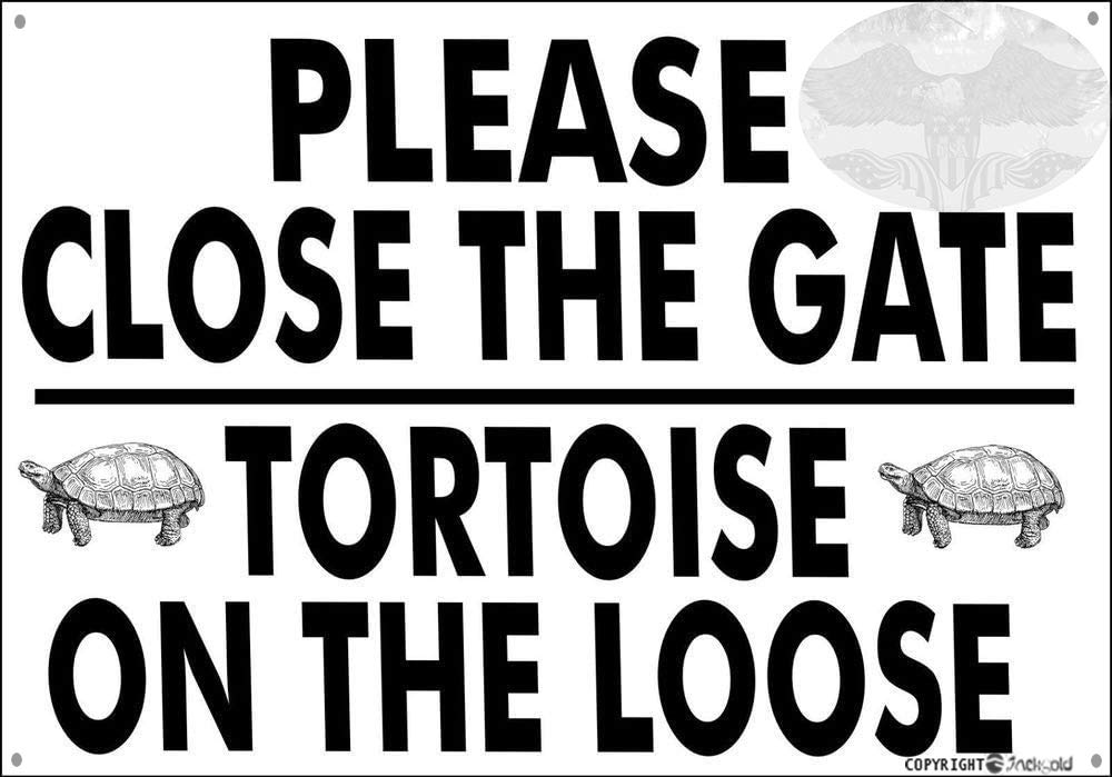 Lsjuee Metal tin Sign Please Close The Gate Tortoise On The Loose Pet Home Garden Notice Metal Aluminum Sign 8 X 12 Inch