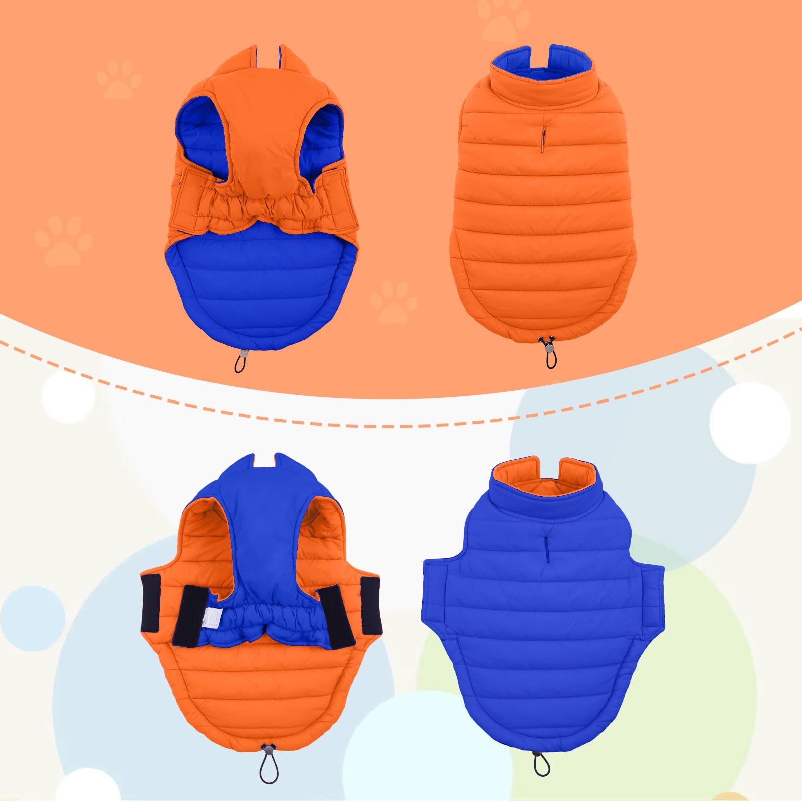 Lelepet Abrigo de invierno reversible para perro, chaqueta impermeable cálida para perros grandes, chaqueta acolchada de invierno para cachorros, chaleco resistente al viento, fácil de poner y quitar