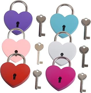OATIPHO 6pcs Love Couple Padlock Mini Accessories Heart Shaped Jewelry Box Suitcase Accessories Small Locks with Keys Padlock with Key Love Lock for Bridge Small Lock for Jewelry Box Metal
