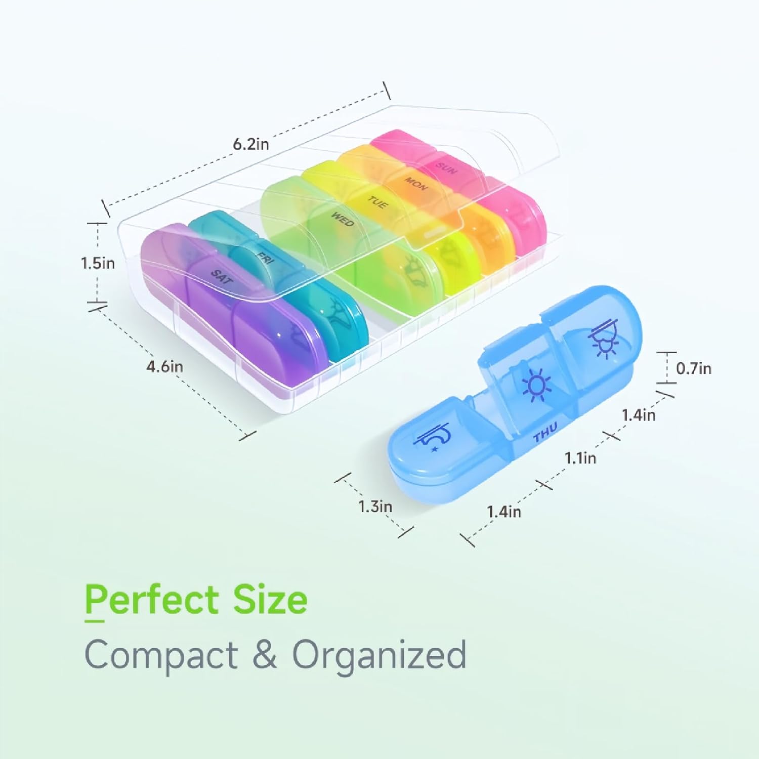 Weekly Pill Organizer 3 Times a Day – 7 Day Medicine Pill Organizer and Travel Pill Box with Large Openings, Elegant Pill Case for Easy Use – Morning Noon Evening Compartments for Pills, Vitamins