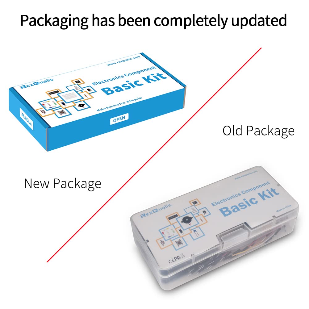 REXQualis Electronics Basic Kit w/Power Supply Module, Breadboard, Jumper Wire, LED,Resistor