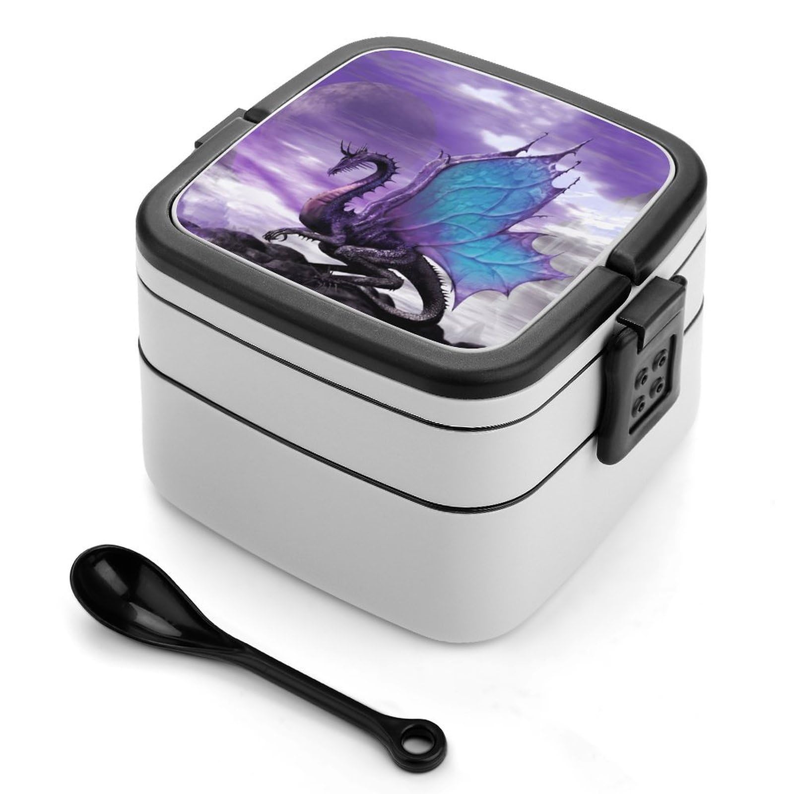 CGSBNGHA Fantasy Dragon Purple Bento Lunch Box 2 Layer Lunchbox Food Container for Adults Office