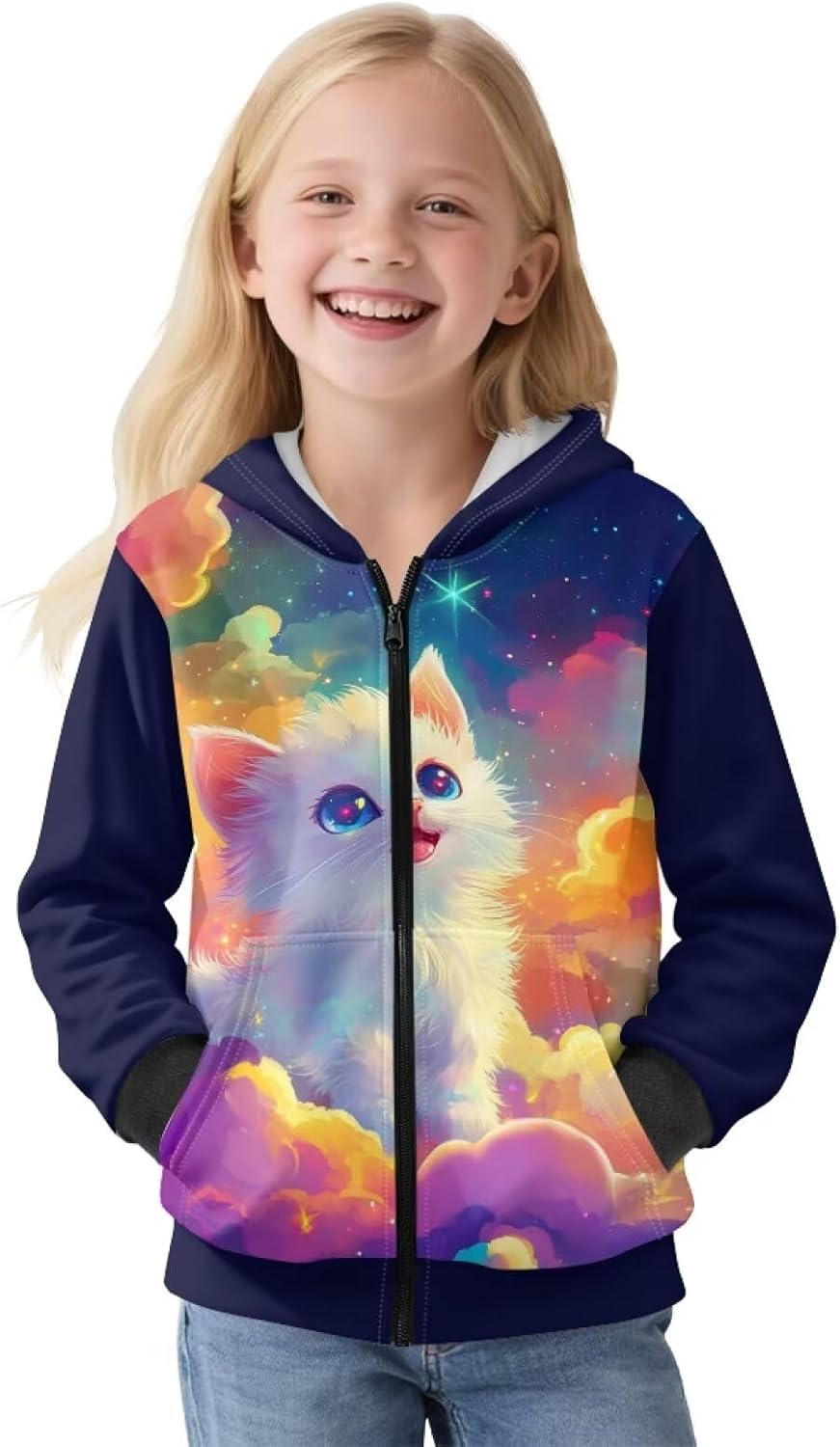 Girls Zip Up Hoodie Oversized Sweatshirt for Kids Fall Jacket with Pockets Thick Clothes for Winter 6-16