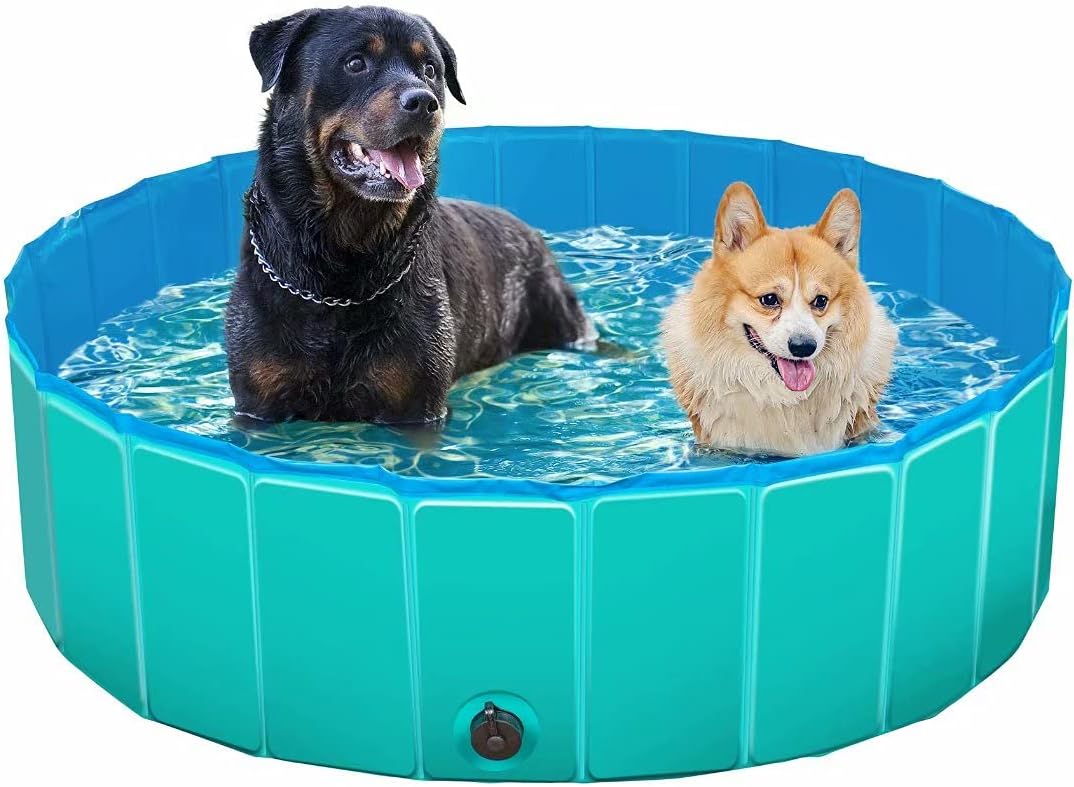 TREYWELL Dog Pool, Pet Swimming Pool for Large Dogs, Foldable Puppy Pool Bathing Tub Bathtub for Dogs Cats with a Brush and a Storage Bag