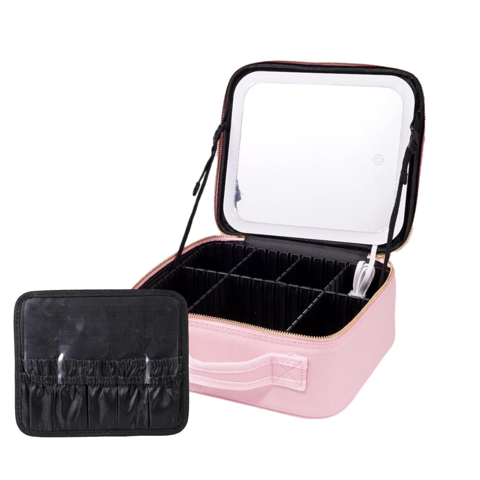 Astuccio per il trucco con specchio | Astuccio per il trucco | illuminato a LED a 3 colori | Borsa organizer da viaggio in pelle PU, regalo di compleanno borsa per il trucco