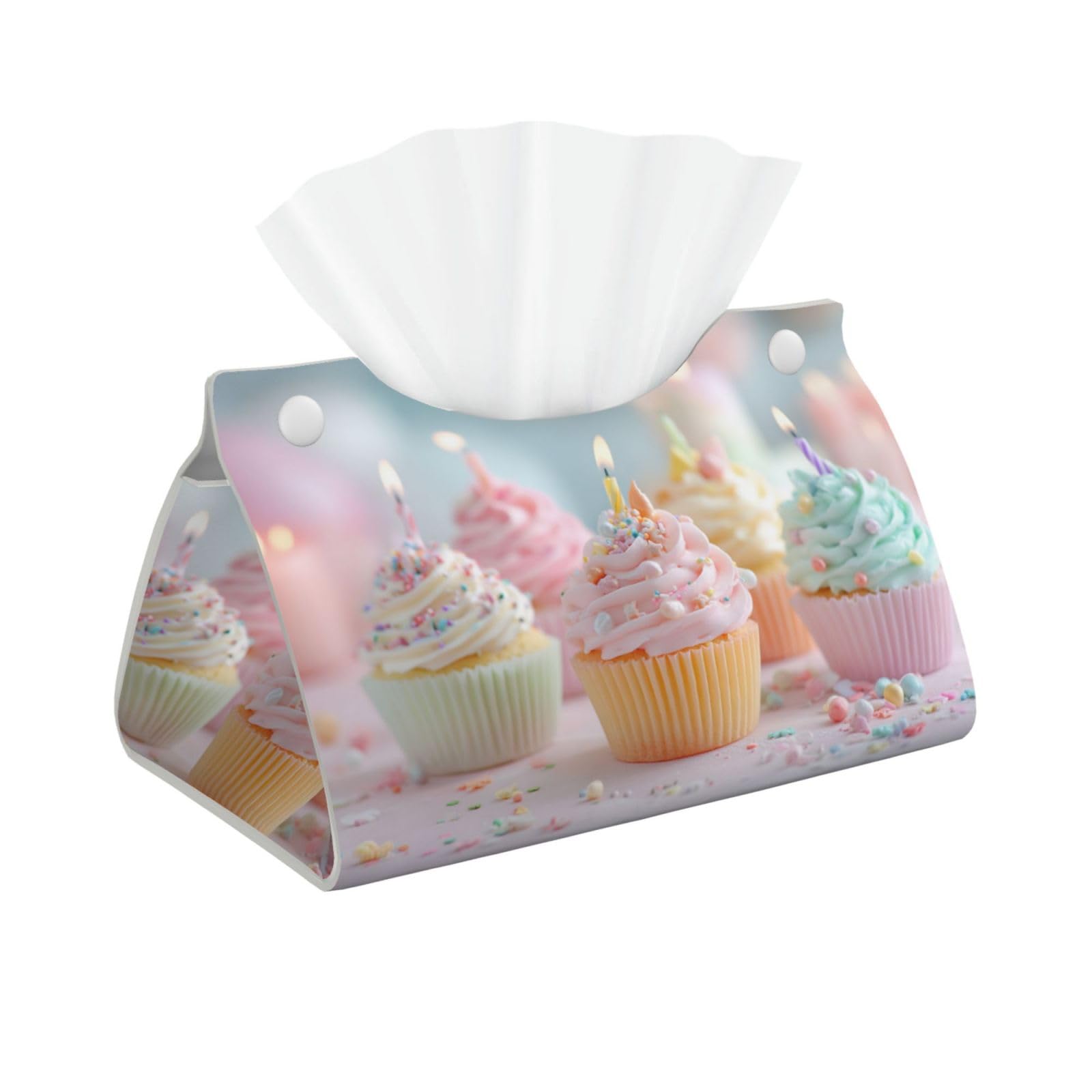 Pastel Birthday Party Cupcakes Tissue Box Cover Rectangle Pu Leather Tissue Box Holder for Car Bathroom Bedroom Desk Tabletop Decor