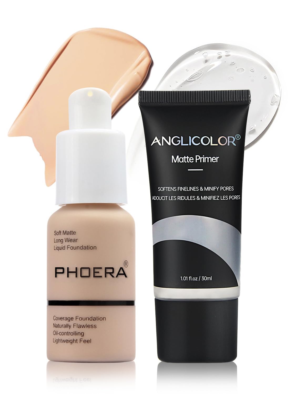 PHOERA Foundation, Full Coverage Foundation, Concealer Foundation Full Coverage Flawless Cream Glatte, langanhaltende Neu 30ml PHOERA 24HR Matte Oil Control Concealer (102 set)