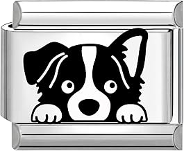 Jodimitty Dog Pattern Italian Charm Silver Stainless Steel Modular Charm, Gifts for Pet Lover, fits all 9mm Bracelet, Black White Engraved Design