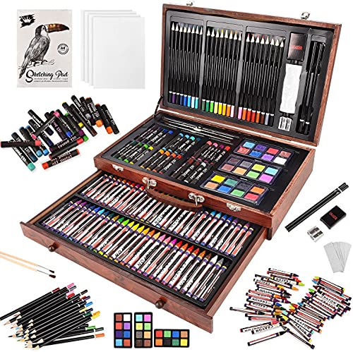 148 Piece Deluxe Art Set, Artist Drawing&Painting Set, Art Supplies with Wooden Case,...
