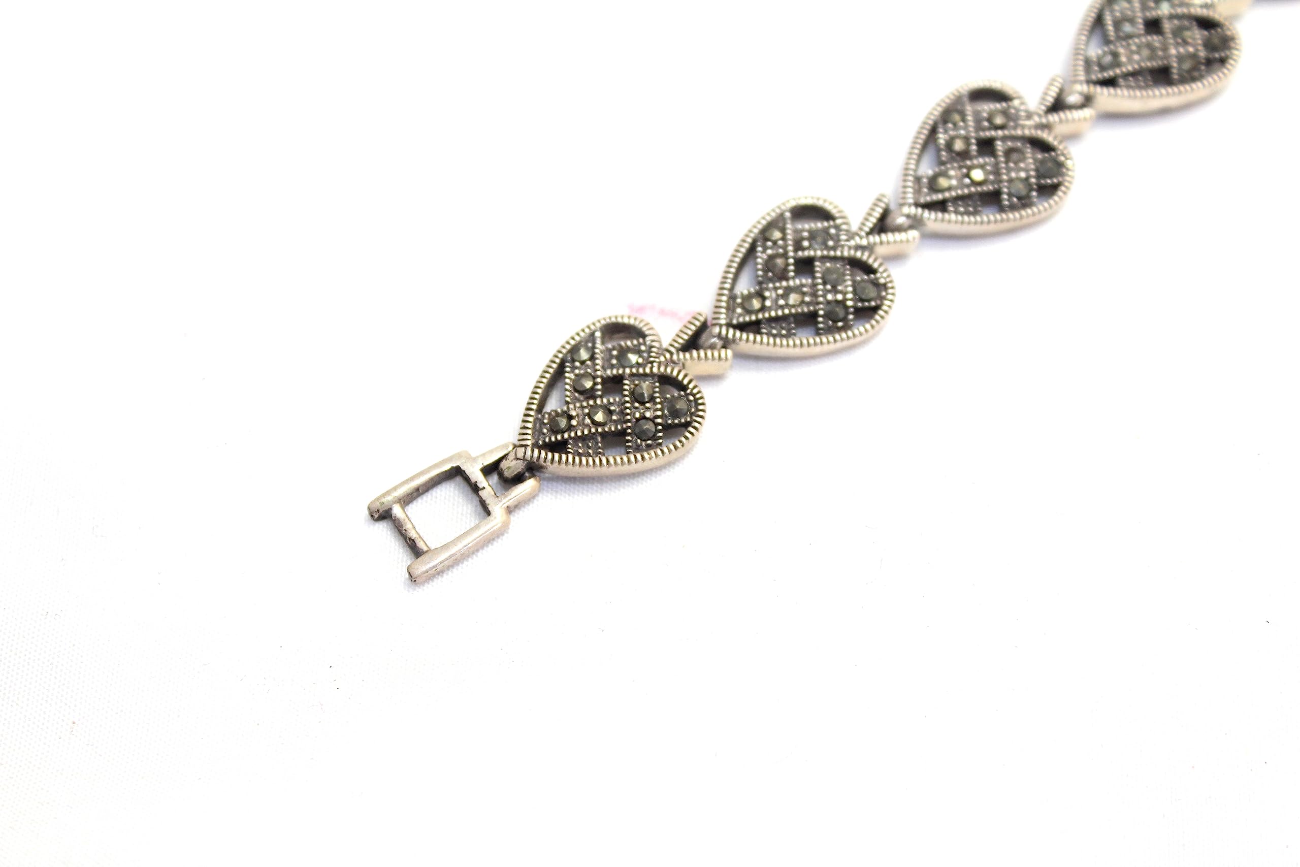 PH Artistic Pulsera de plata de ley 925 con dije de corazón, piedra de marcasita, regalo hecho a mano para mujer, F942