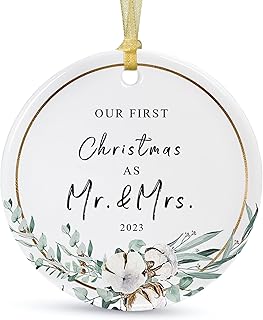 Our First Christmas Ornament Gift 2023,Just Married as Mr and Mrs Christmas Hanging, First Year Anniversary Newlywed Ornament,Wedding Gift Decoration for Couple Married