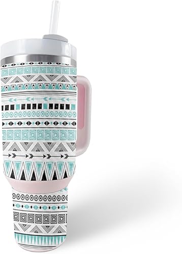 MightySkins - Skin de fibra de carbono compatible con Stanley The Quencher H2.0 FlowState vaso de 40 onzas, turquesa tribal, acabado de fibra de