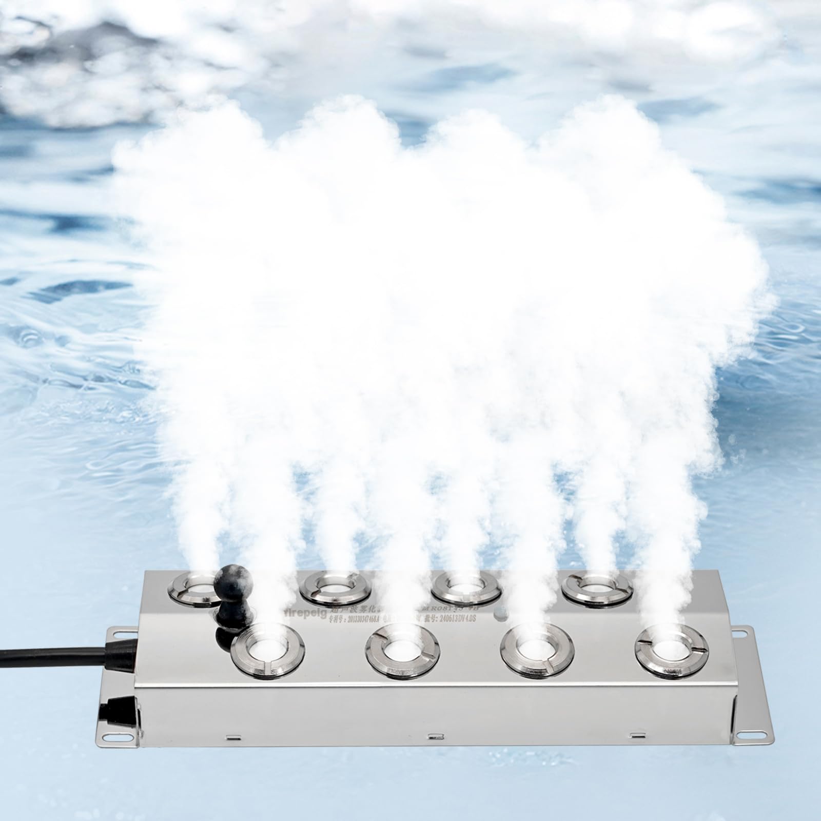 Generador De Niebla 8 Cabezas 6.4L/H Maquina De Niebla con Fuente De Alimentación De 350w Y Boya De Plástico, Atomizador De Metal, Nebulizador Ultrasónico para Estanques, Jardines, Fuentes
