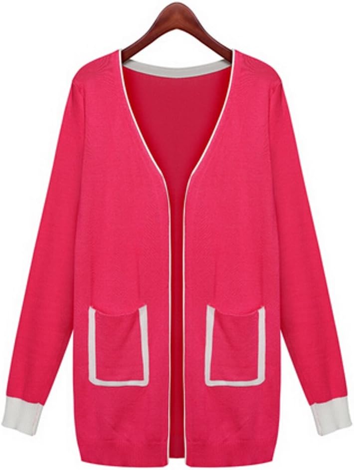 Women's Jacket Long Knitted Sweater Cardigan with Pockets Mixed Colors (Red Color, Free Size)