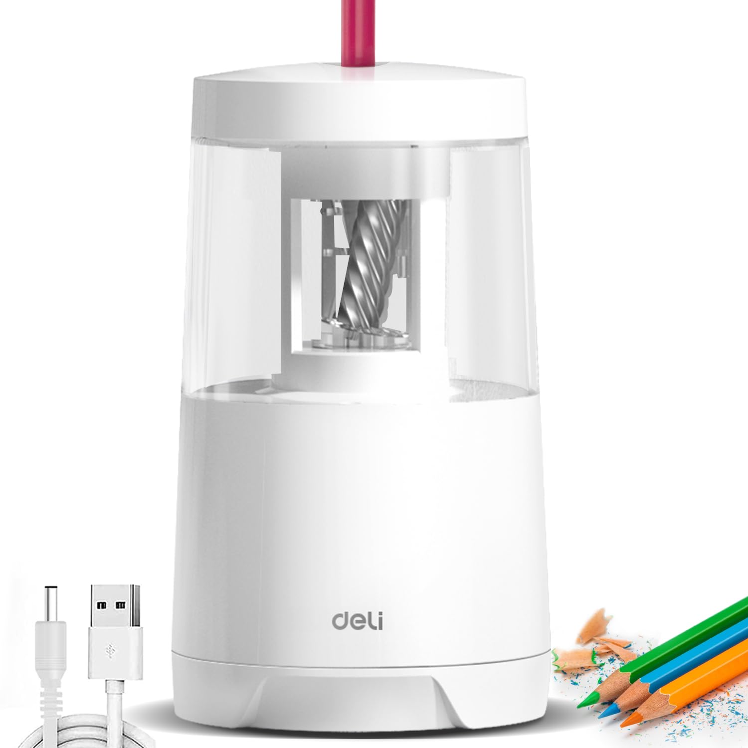 Deli Electric Pencil Sharpener, Automatic Pencil Sharpeners for No.2 Pencils Colored Pencils, Auto Stop, USB & Battery Operated for Students,