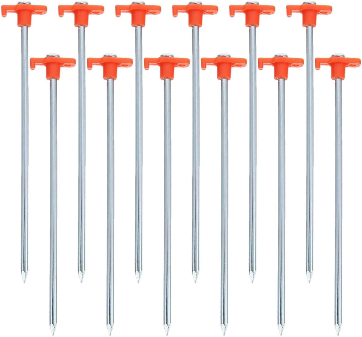 Cabilock 12pcs Heavy Duty Steel Tent Stakes 8x250mm Orange Thickened Ground Pegs for Camping, Outdoor Shelter Anchors, Windproof Tent Ground Nails